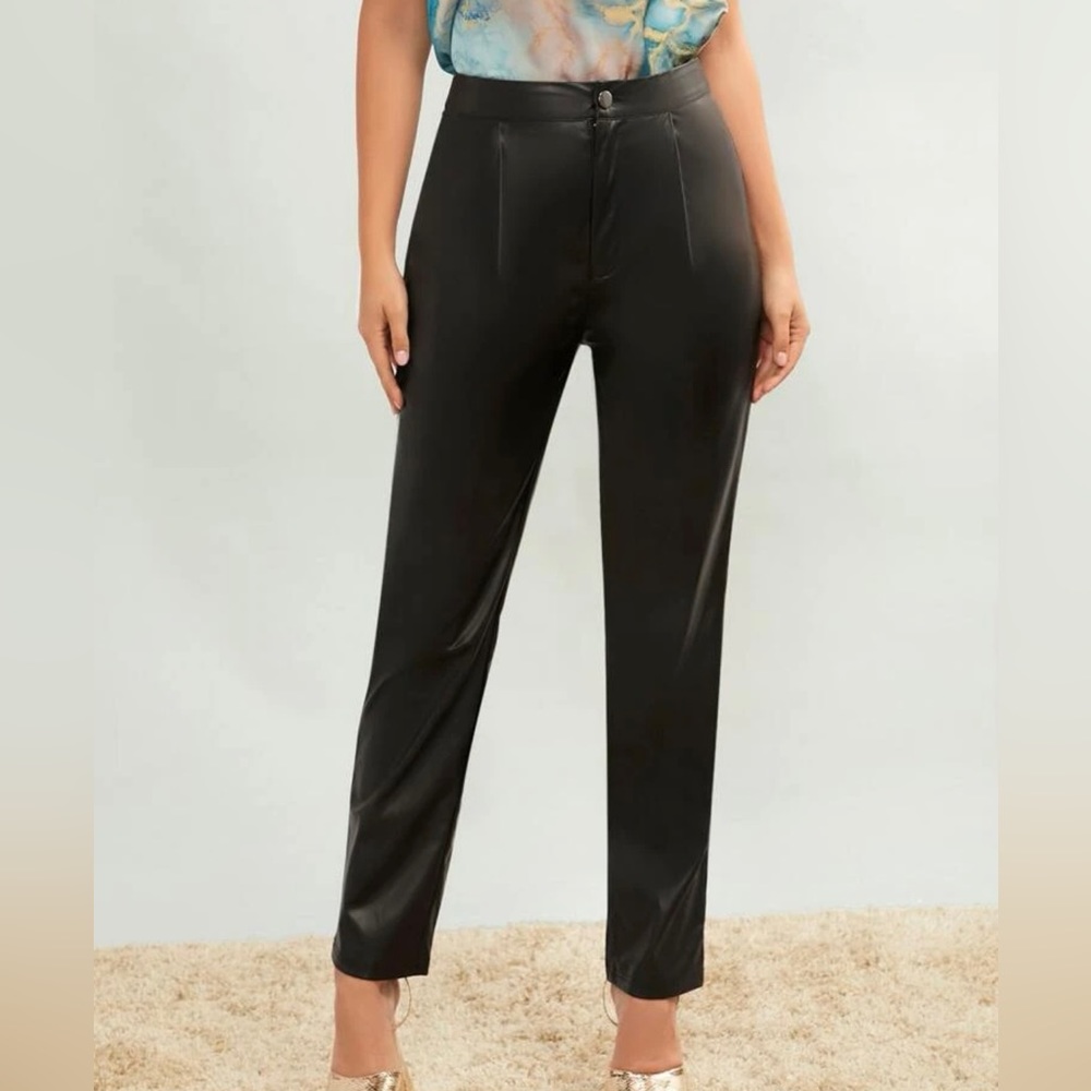 Waist PU leather straight legs pants